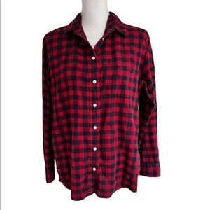 Uniqlo Cotton Gingham Button Up Shirt in Red & Black Large
